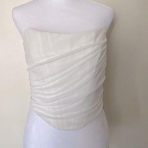 Sexy Strapless Mesh Bustier Off The Shoulder Zipper Back Boned Corset Crop Top